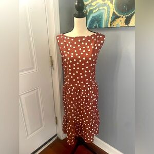 Brown polka dot no sleeve dress/ brown/ white polka dot Mini size XL